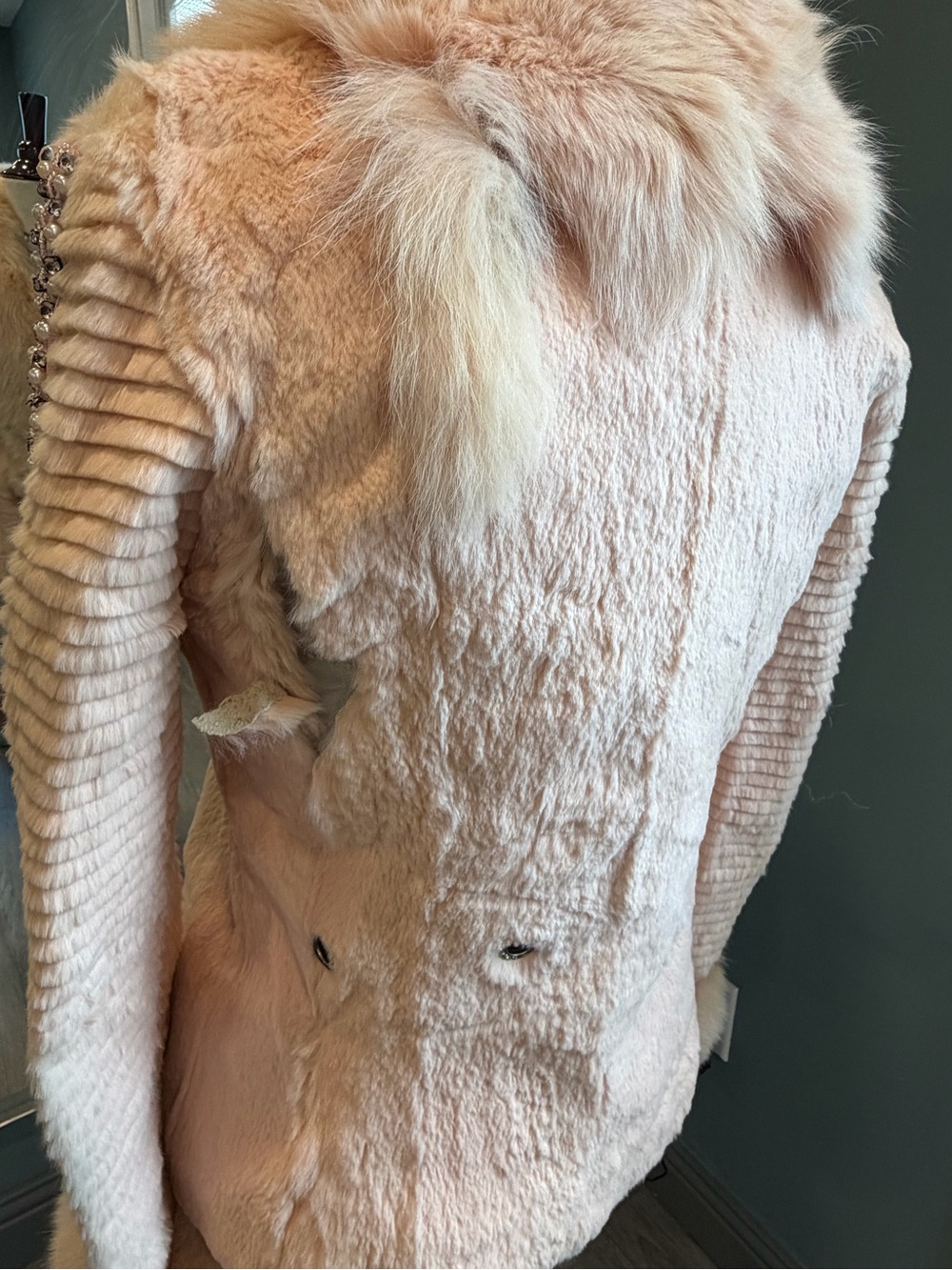 Pink Fox Fur Collar Rabbit Fur Jacket Y2K XS/S Repair Project - Picture 8 of 8